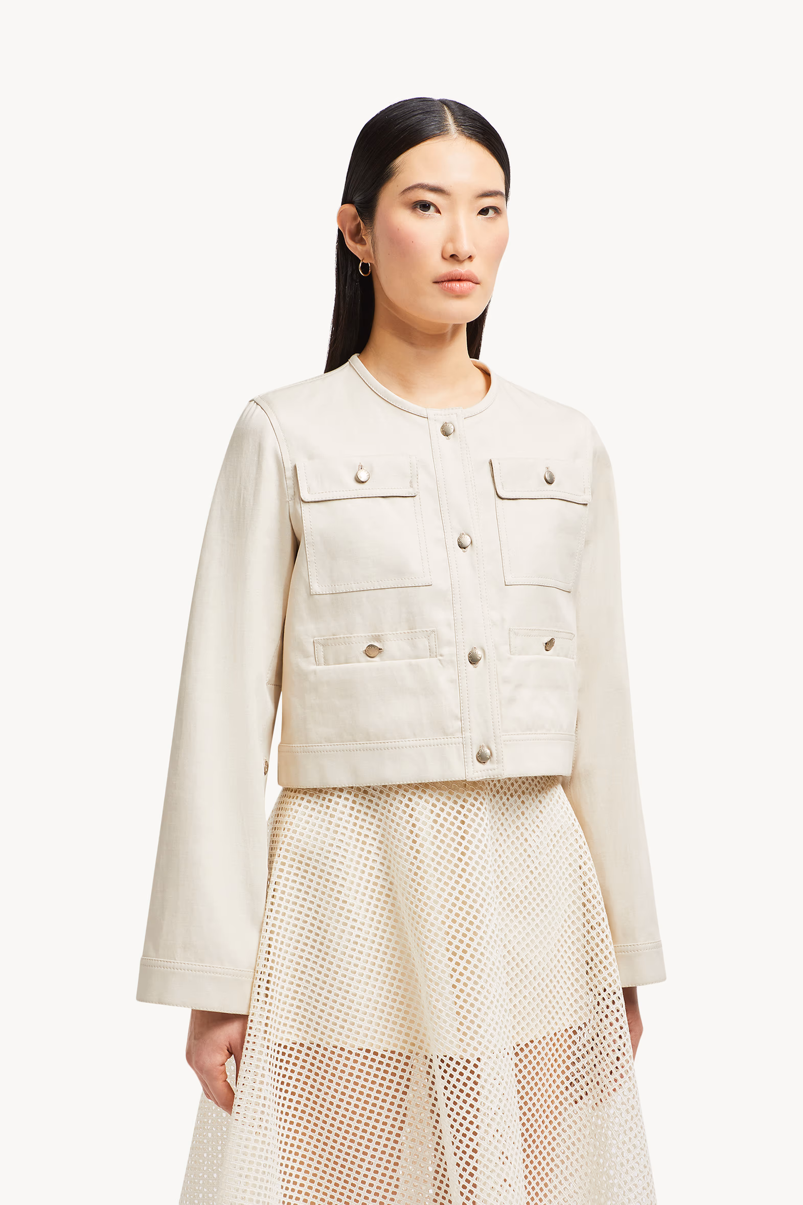 Chatel Cotton & Linen Jacket Women White Ivory Moncler 3